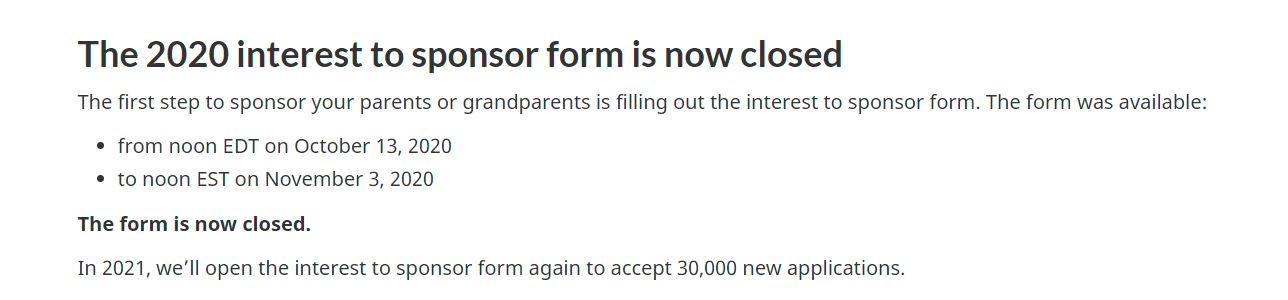 2020 interest to sponsor form closure message