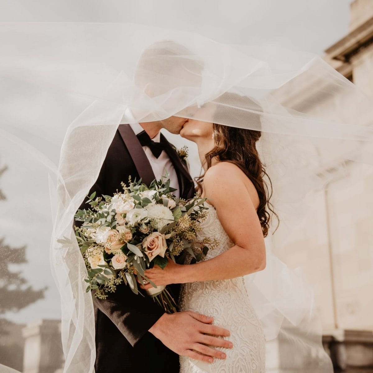 just married couple with marriage agreement