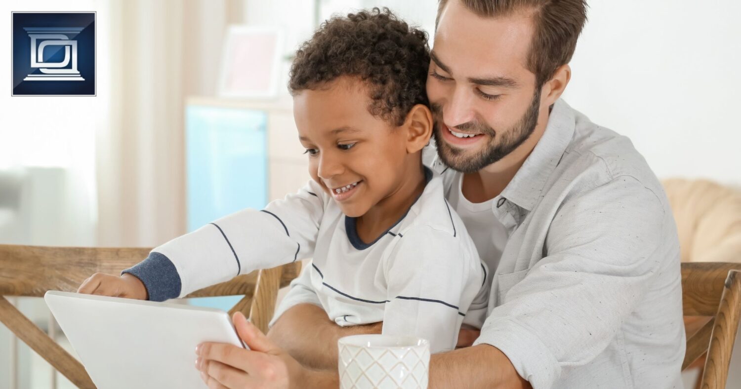 father with visitation rights playing with son